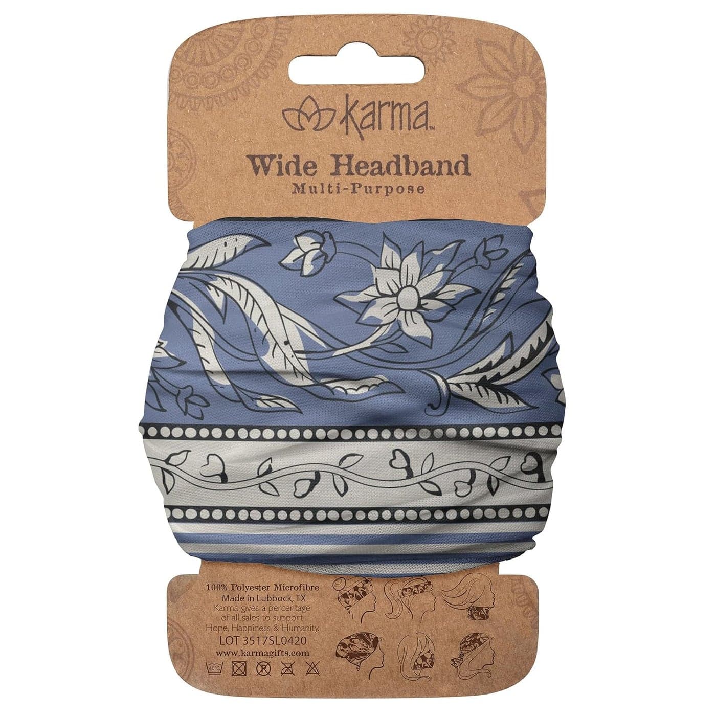 Karma Periwinkle Floral Headband for Women Wide Fabric Headband and Stretchy Hair Scarf Blue And White