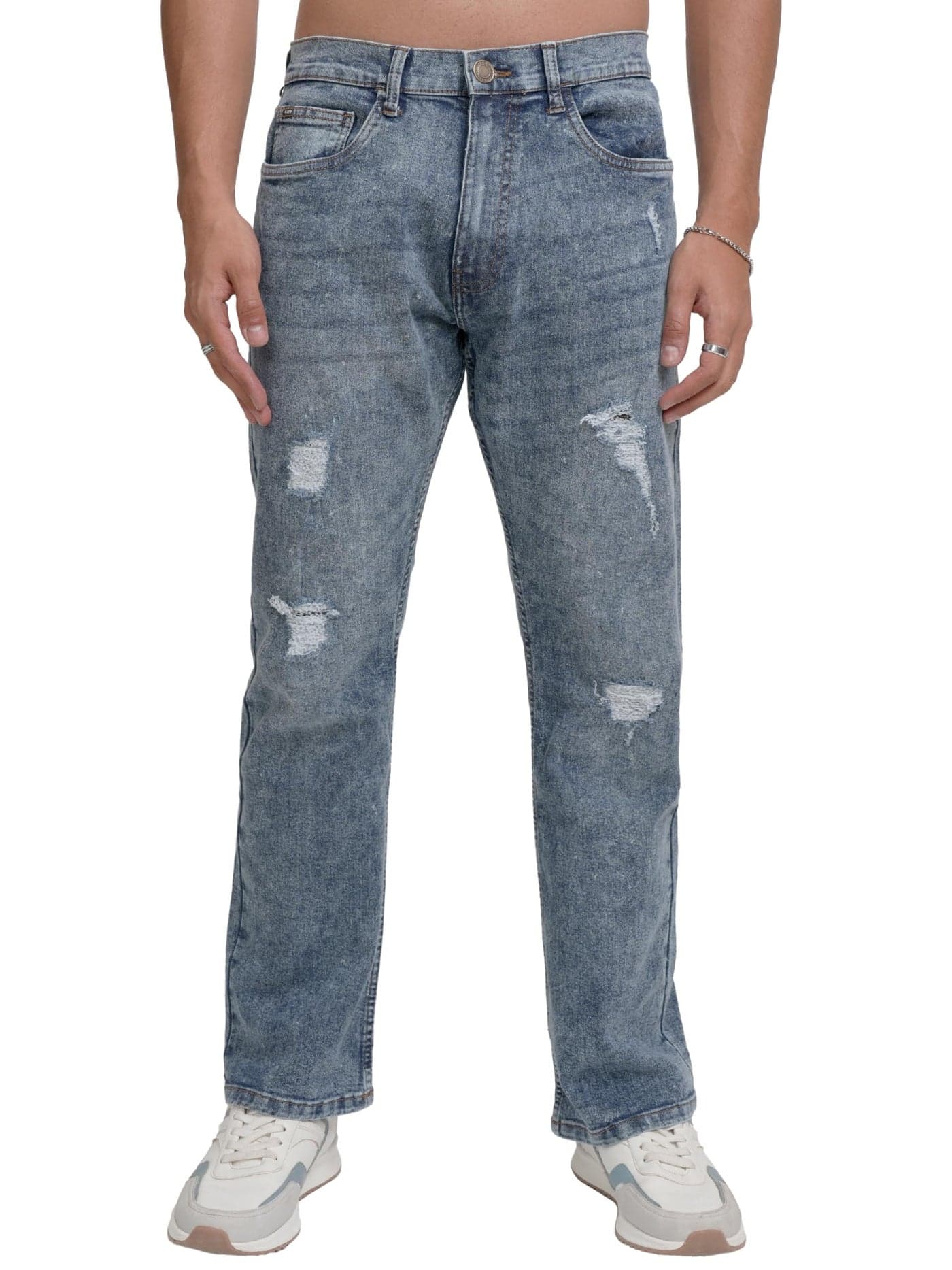 Highlander Men’s Mid-Rise Jeans | Light Fade & Mild Distressing | Stretch Denim | Everyday Comfort
