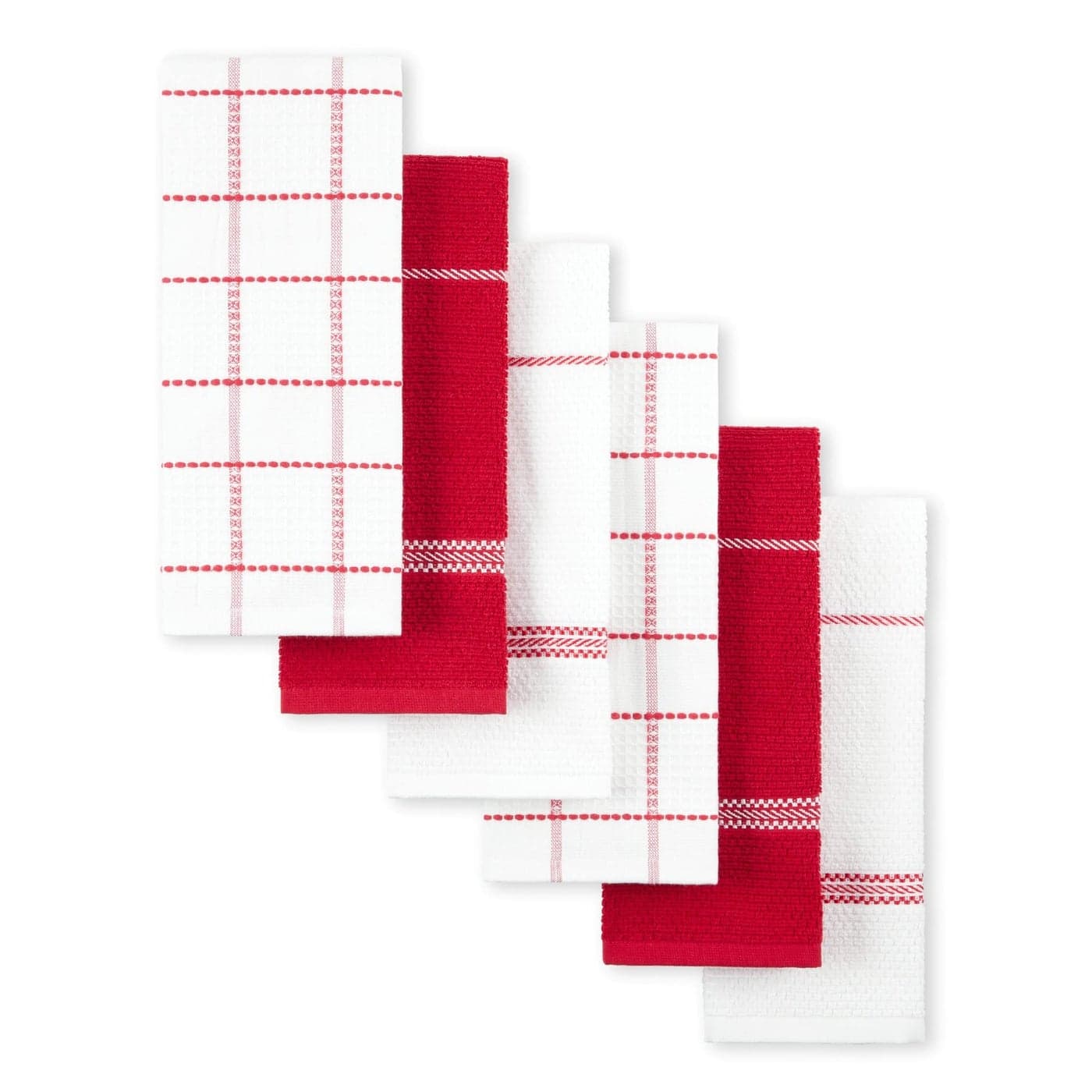 Martha Stewart Modern Waffle Kitchen Towel Set 6Pack Red 16x28
