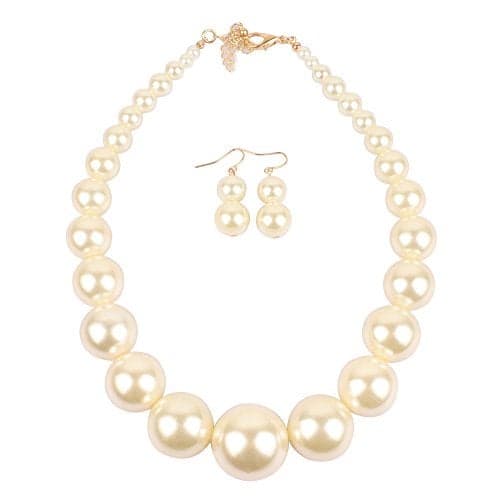 KOSMOS-LI Large Beads Style Big Faux Pearl Strand Choker Necklace With Earrings Set