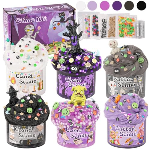LAWOHO 6 Packs Purple Black Slime Kit Cloud Butter Clear Slime Slime kit for Girls Ages 812 Kids Slime Goodie Bag Stuffers for Birthday Halloween Party Favors Christmas Easter Gifts