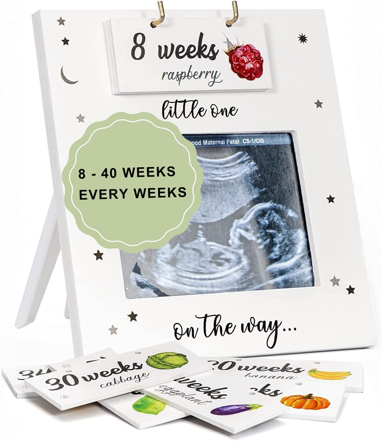 Jwitao Sonogram Picture Frame Weekly Fruit and Vegs Pregnancy Milestone Pregnancy Tracker For Bump Growth First Ultrasound Picture Frame Pregnancy Gifts For Expecting Parents