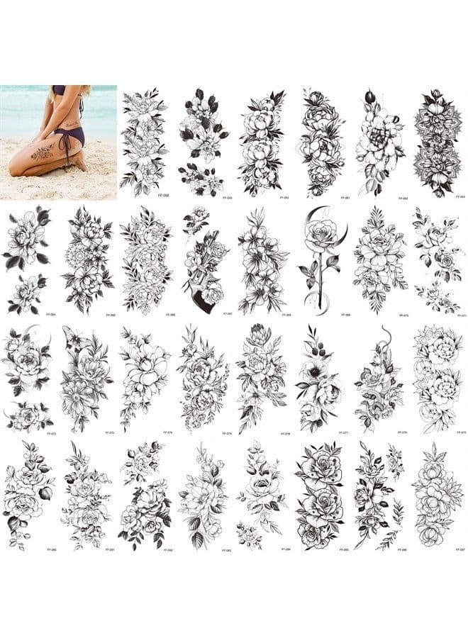 30 Pcs Flower Temporary Tattoo Sticker For Woman,Beautiful Floral Fake Tattoo