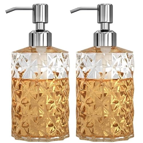 Luximal 2'Pack Crystal Glass Soap Dispenser Set (400ml Each) | Refillable Handwash & Sanitizer Bottle with ABS Pump for Bathroom, Kitchen, Sink & Wash Basin