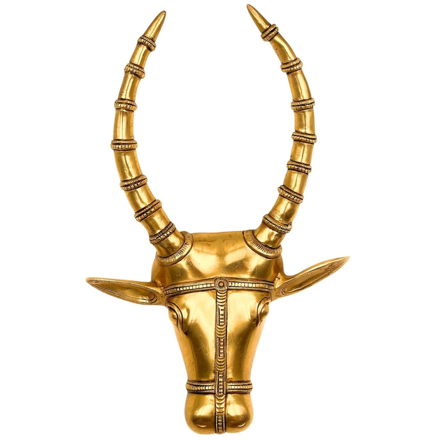 Bhunes Brass Bull Face Wall Hanging Nandhi Head Nandi Face Ox Home Decor Gift Sculptures Arts Showpeices DecorativesGold 14 Inch 1 Piece