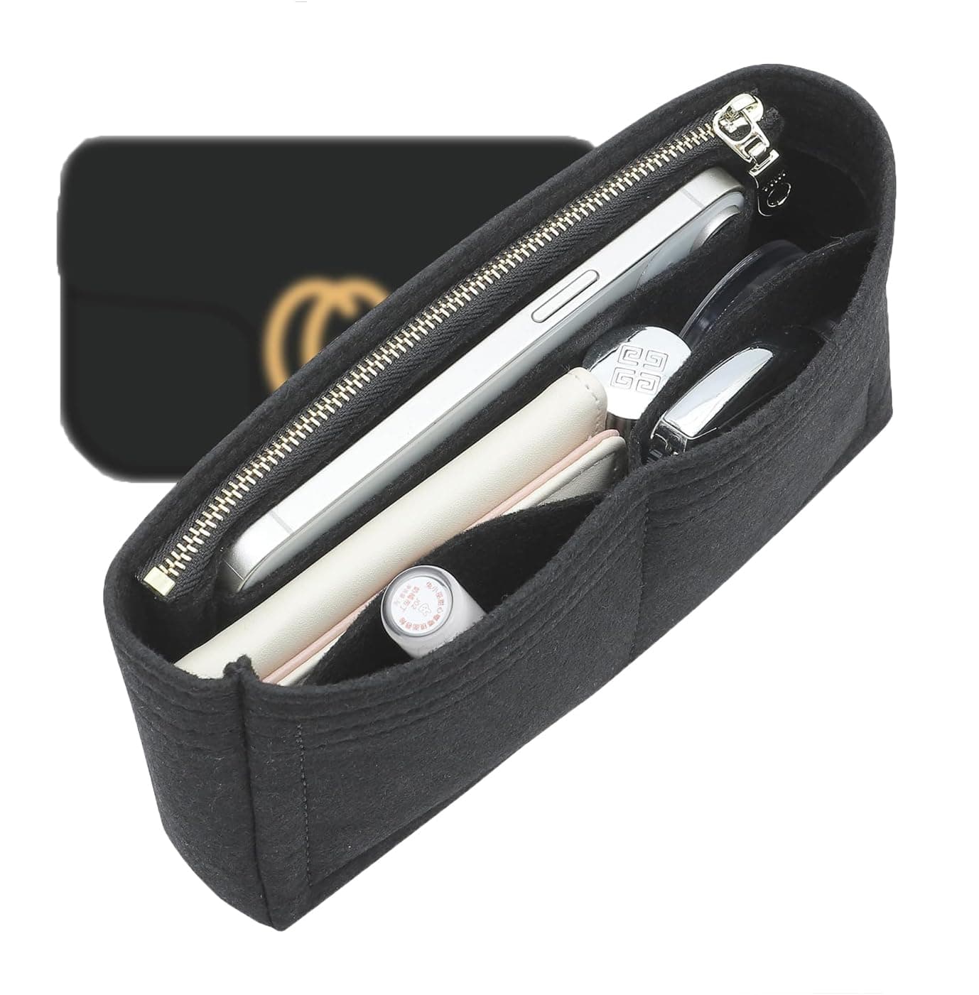 Doxo Purse Organizer Insert Compatible with GG Marmont Small Shoulder Bag, Custom Fit Inside Premium Bag Organizer Lightweight Purse Insert with Zipper, Handbag & Tote Shaper, Black/S