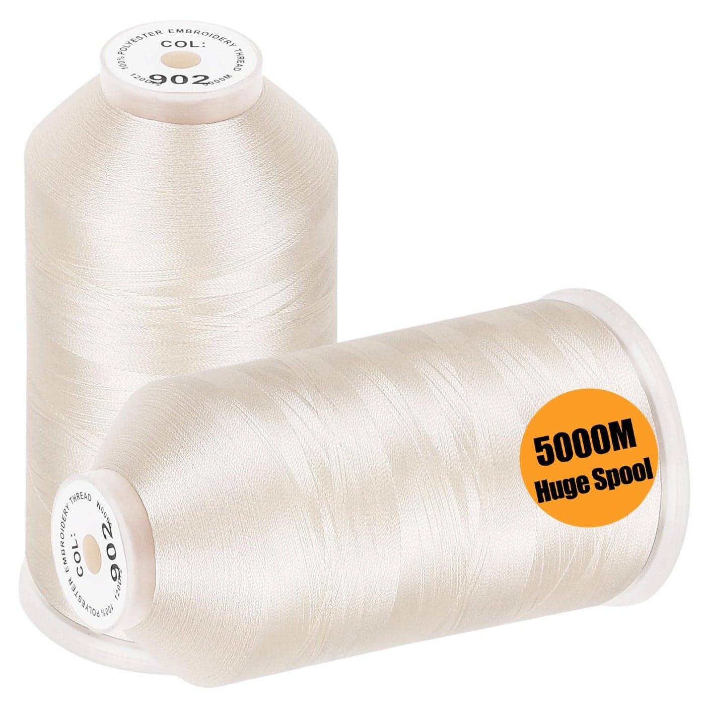 New brothread 2 Huge Spools 5000M Each Polyester Embroidery Machine Thread 40WT for Commercial and Domestic Machines Ivory