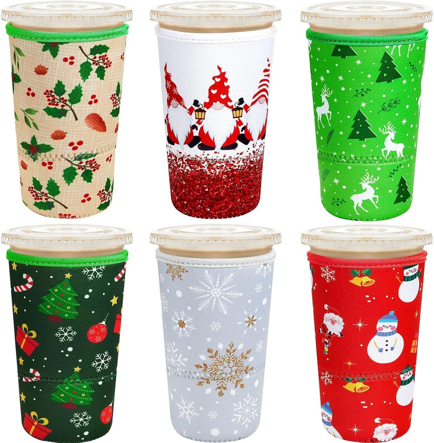6Piece Neoprene Drink Sleeve Large Insulated Tumbler Cup for Christmas Coffee Drinks 3032 oz
