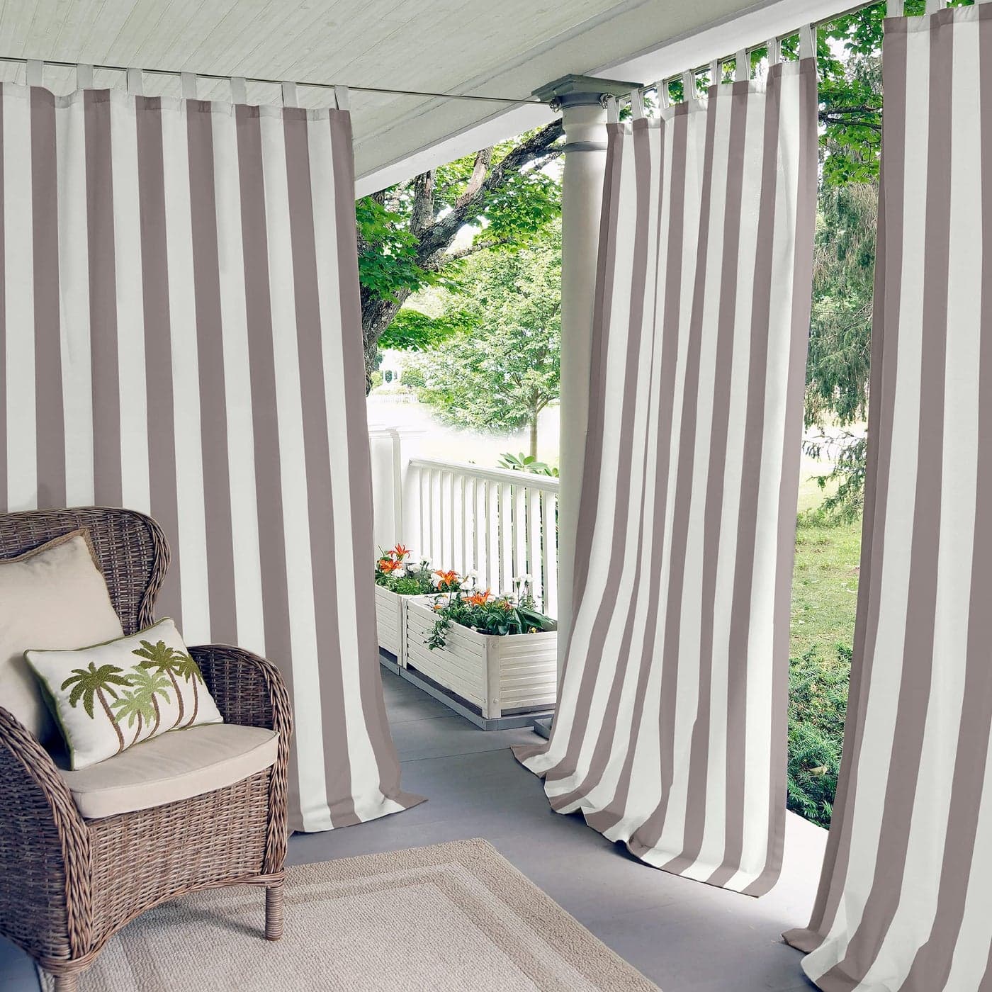 Elrene Home Fashions Highland Stripe IndoorOutdoor Curtain Panel 50 inches X 108 inches Gray