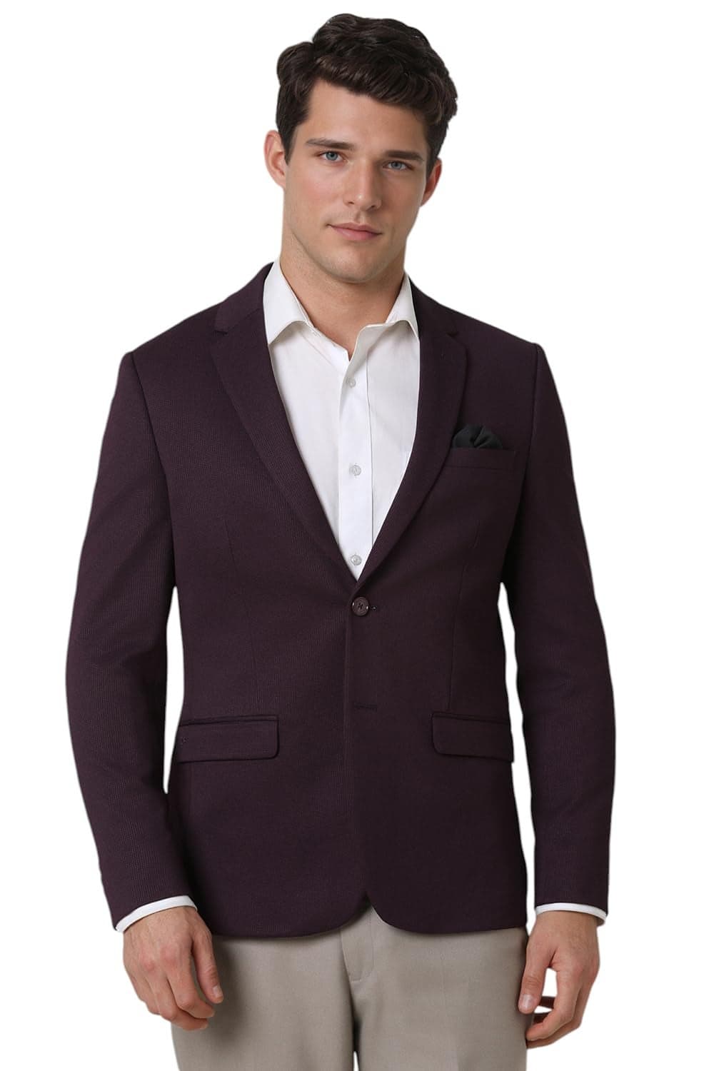 Peter England Men Purple Textured Slim Fit Formal Blazer