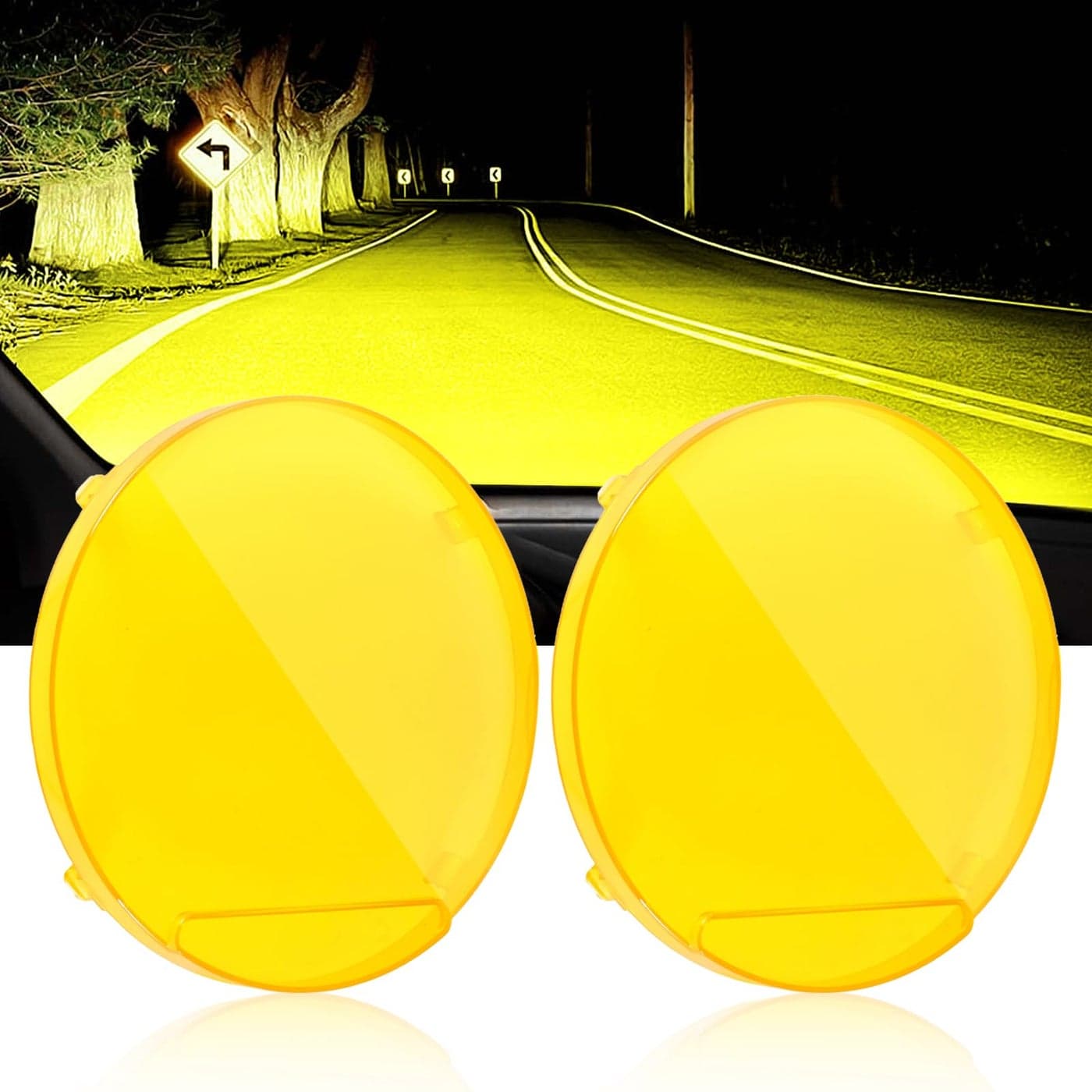 Auxbeam 7 Inch Offroad Light Cover Amber Round Protective Covers Yellow Plastic Polycarbonate Lens for Off Road Driving Fog LED Cube Pod Lights Bumper Roof Lights