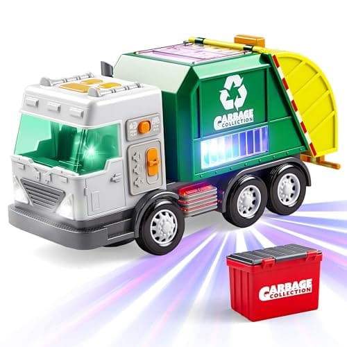 Vroomix LED Garbage Truck Toy Set Includes Dumpster Toy Truck with Mode Switch Volume Control Trash Vehicle with Lights and Sounds Automatic Bump Birthday Gift for Boys Girls