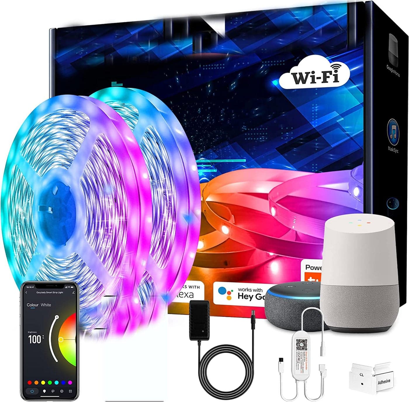 Gesto 10 Meters LED Strip Lights with Adaptor Music Sync RGB Lights with Alexa Google App Operated 600 Led Waterproof Smart Light Multicolor LED Lights for HomeDiwaliChristmasGaming Room