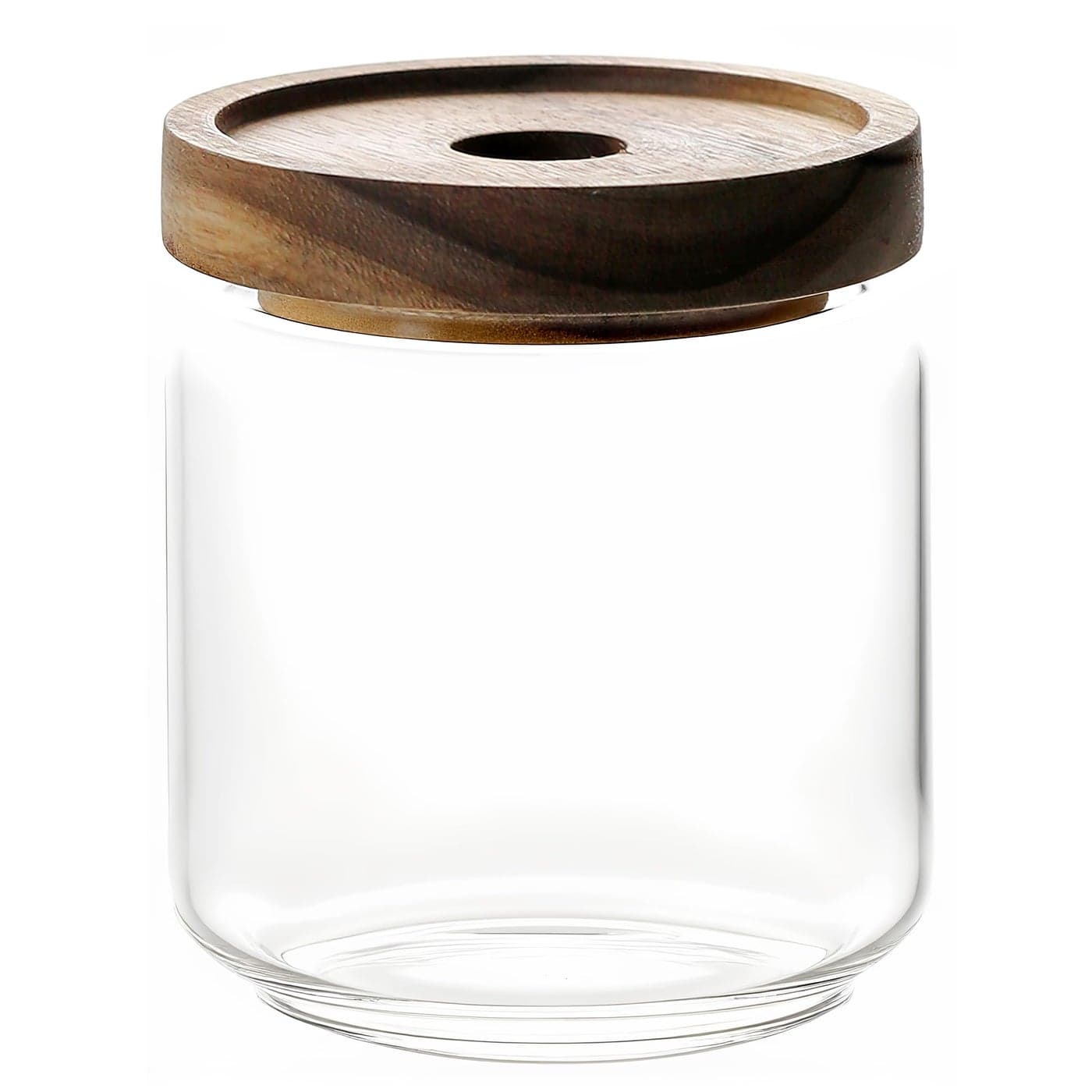 MOLADRI 480ML16Oz Clear Cute Glass Storage Canister Holder with Stackable Airtight Wood Lid Modern Decorative Small Container Jar for Coffee Spice Candy Salt Cookie Condiment Pepper Sugar