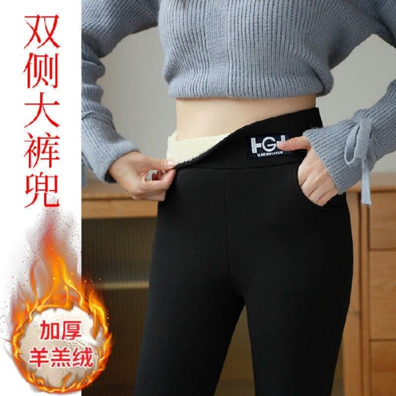 Lambskin Leggings For Women In Fleece-Lined And Thickeneded Outer Wear Black Extra Thick Large Size Cotton Pants Gray Tight Warm Pants