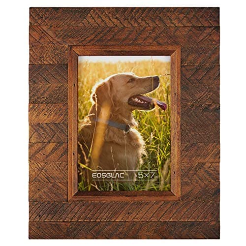 Eosglac Wooden 5x7 inch Picture Frame, Wood Plank Design with Rustic Brown Finish, Wall Mounting or Tabletop Display, Handmade Photo Frame