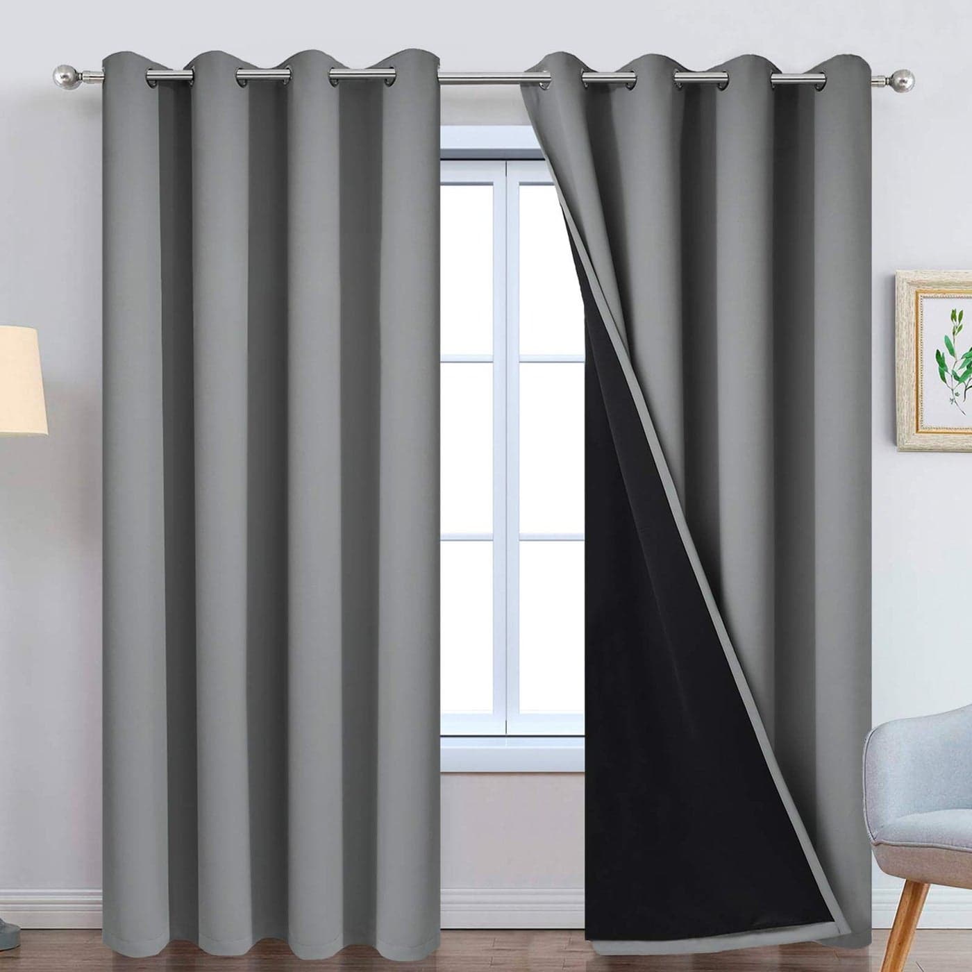 Yakamok 100 Blackout Curtains 84 Inches Long 2 Thick Layers Heat and Full Light Blocking Soft Thermal Insulated Drapes for Bedroom52 Wide Each Panel Grey 2 Panels