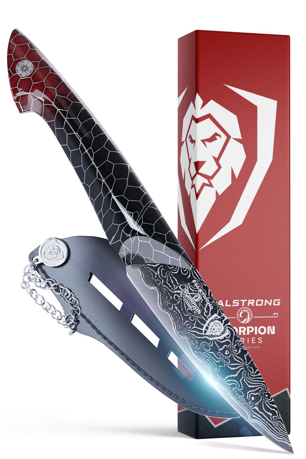 Dalstrong Paring Knife - 4”- Scorpion Series - Exclusive Japanese V12 Ultra™ Steel - Black Damascus - Black & Red Honeycomb Resin Handle -Paring Knife with Cover