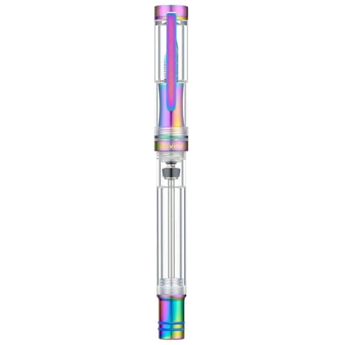 Asvine V200 Titanium Fountain Pen Vacuum Filling Rainbow Iridium Fine Point Transparent Acrylic Smooth Writing Pen Case Set