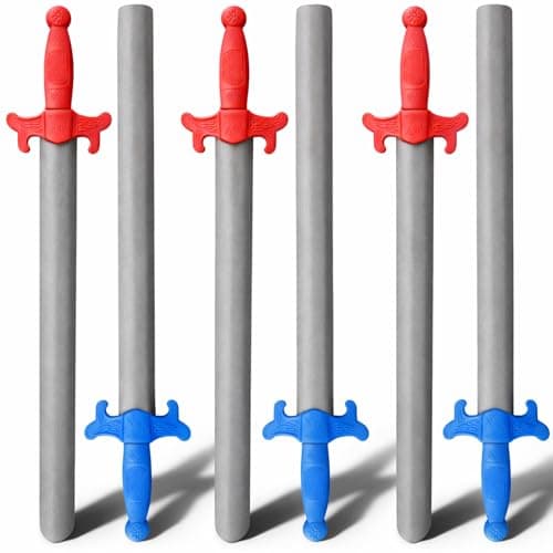 Liberty Imports 6 PCS Giant Foam Swords Large 11 Scale Strong Toy Weapons Kids Medieval Warrior Knights Pretend Play Safe Fighting Set Red vs Blue 30 Inches