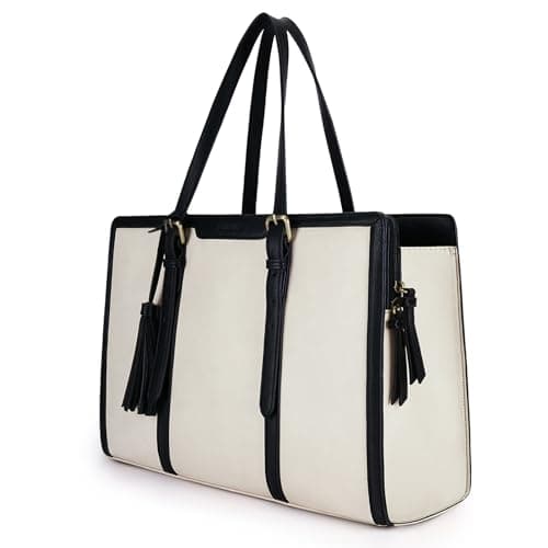 ECOSUSI Laptop Bag For Women 15.6 Inch Work Tote Bags PU Leather Computer Purse For Business Office With 3 Layer Compartments