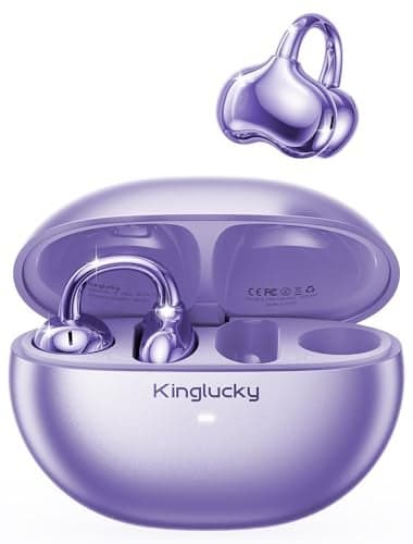 Kinglucky Upgraded Clip-On Earbuds Comfortable fit & Crystal-clear Sound, 50H Playtime Open Ear Buds Bluetooth 6.0 Wireless Headphones for Women Ideal for Small Ears, Sports & Workouts, Glasses Purple