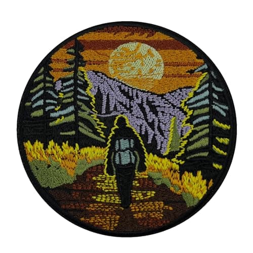 4 Hiking Trails Embroidered Iron On Patch Seek Adventure Wilderness Nature Mountains Forest Sunset