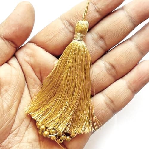Adikala Pack of 10 Fancy Silk Tassels with Zari Bead Thread Latkan for Perfect Embellishments for Suit, Kurti, Gown, Saree, Blouse, Dupatta, Lehenga & Jewelry, DIY Art & Craft 10CM (Golden)