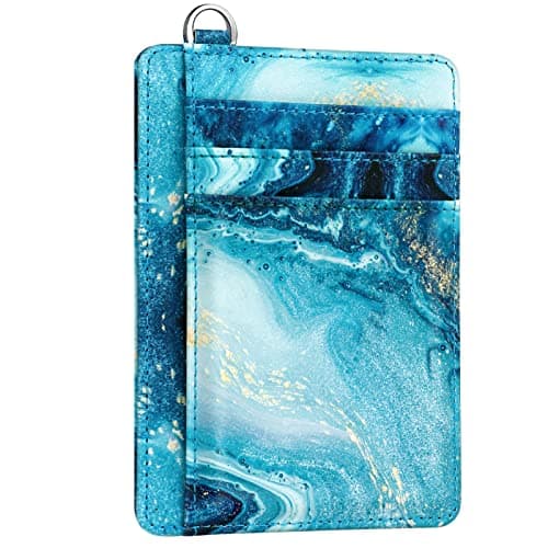 Slim Front Pocket Wallet RFID ID Card Holder Cute Small Wallet with Keychian for Women,Flowing Blue