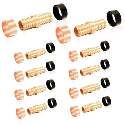 10-Pack HeSun Polybutylene Transition Coupling, 1/2" PEX X 1/2" PB, Brass Crimp Pex Fittings with 20 Rings, ASTM F1807(PEX1807504-10)