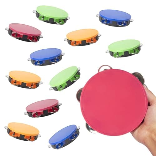 Windy City Novelties 12Pack Neon Party Tambourines 5 12 Musical Toys Noisemakers for Kids Adults Perfect for Neon Parties Events Celebrations