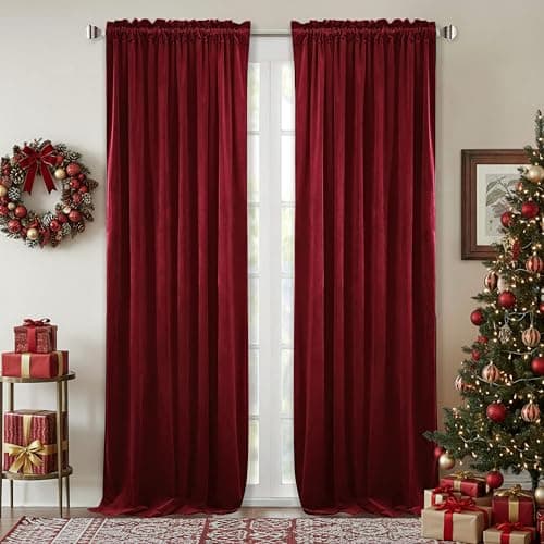 StangH Theater Red Velvet Curtains Christmas Curtains Super Soft Thermal Insulated Window Drapes 84 inches for Living Room Holiday Decorative for Master Bedroom, W52 x L84, 2 Panels