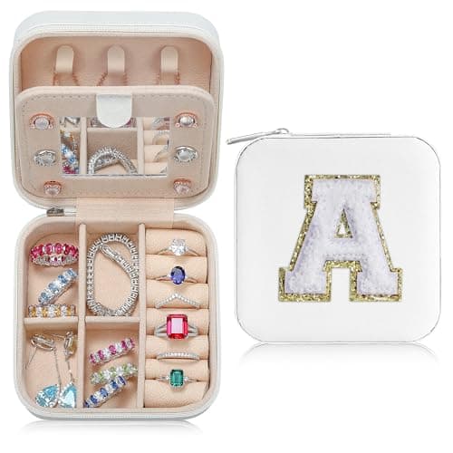 Parima Stocking Stuffers Gifts for Teenage Girls - Christmas Gifts for Grandkids, 3 4 5 6 7 8 9 10 11 12 13 14 Year Old Girl Gifts, Gift for Women Travel Jewelry Case Jewelry Box | Letter A, White