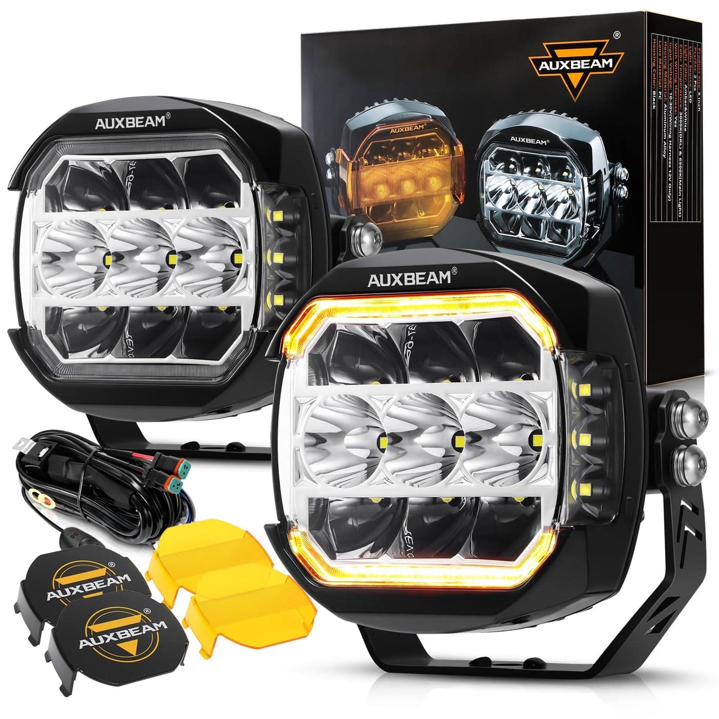 Auxbeam 5Inch LED Offroad Lights 270 UltraWide Ditch Lights Side Shooter Driving Pods with WA DRLTurn Signal Light 174W XPUltra Series Spot Flood Combo Cube Fog Light with YellowBlack Cover