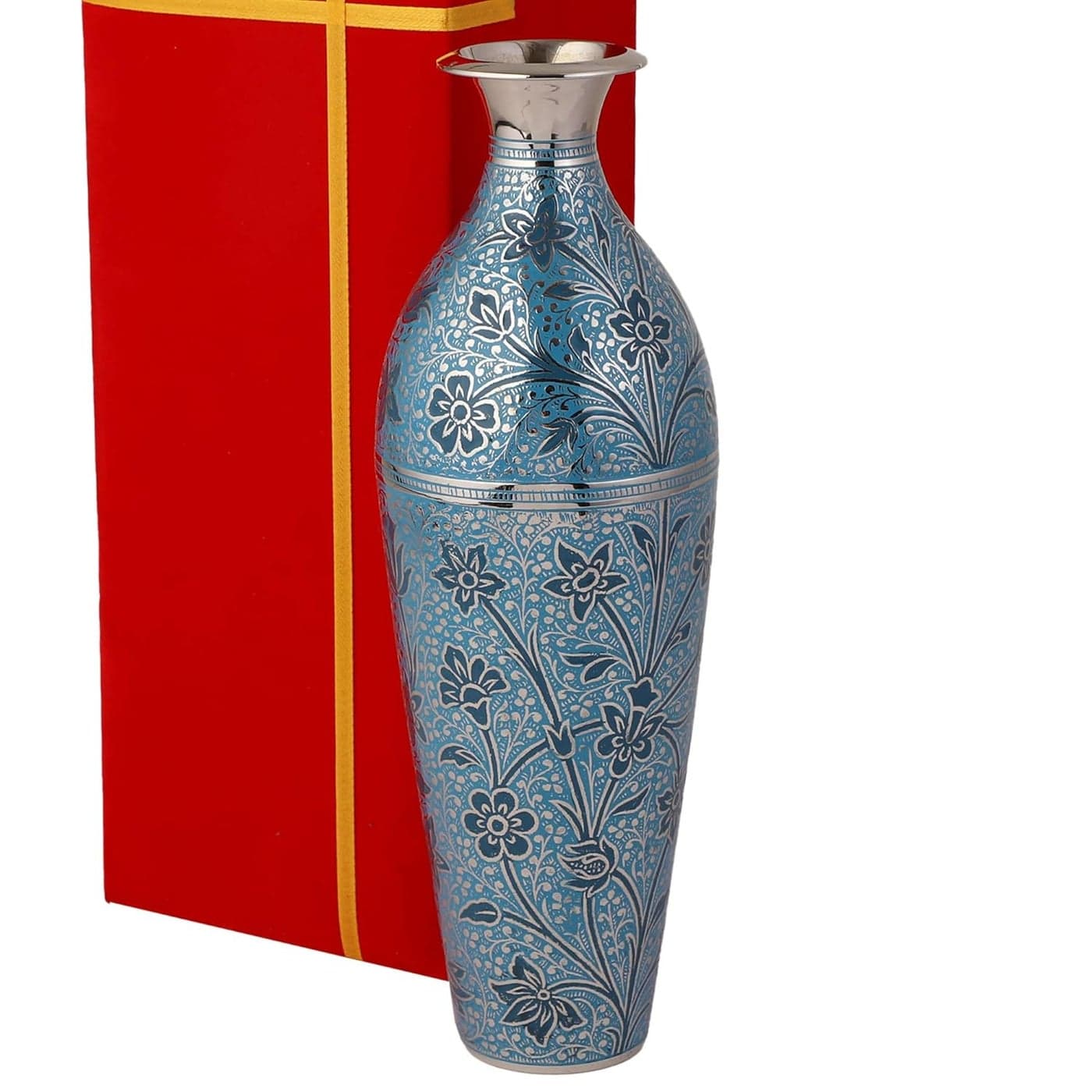Professional Handicrafts Brass Flower Vase for Living Room Metal Home Decor Showpiece Gift for Wedding Anniversary Diwali Corporate Clients Housewarming Blue 12 Inches Long