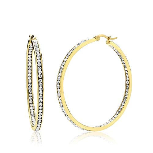 Gem Stone King 2 Inch Stunning Stainless Steel High Shine Inside-Out Hoop Earrings With CZ For Women