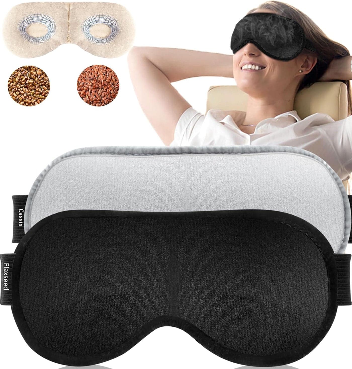 Heated Eye Mask (2-Packs), FSA/HSA Eligible Moist Warm Eye Compress Microwave with Flaxseed Cassia Seed, Weighted Eye Mask for Sleeping, Dry Eyes, Stye Eye Treatment, Relief Eye Fatigue (Black&Grey)