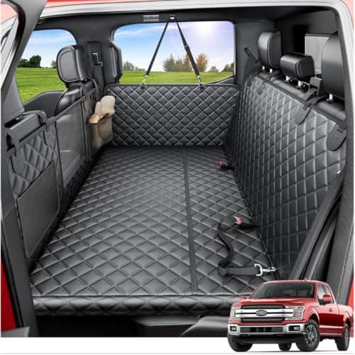 REEVAA Dog Truck Seat Cover for Back Seat, Hard Bottom Dog Hammock for Car, Pet Bed Extender for 2-4 Large Dogs, Waterproof Seat Protector, Universal XL Size Fits for Crew Cab Truck/SUV, Black