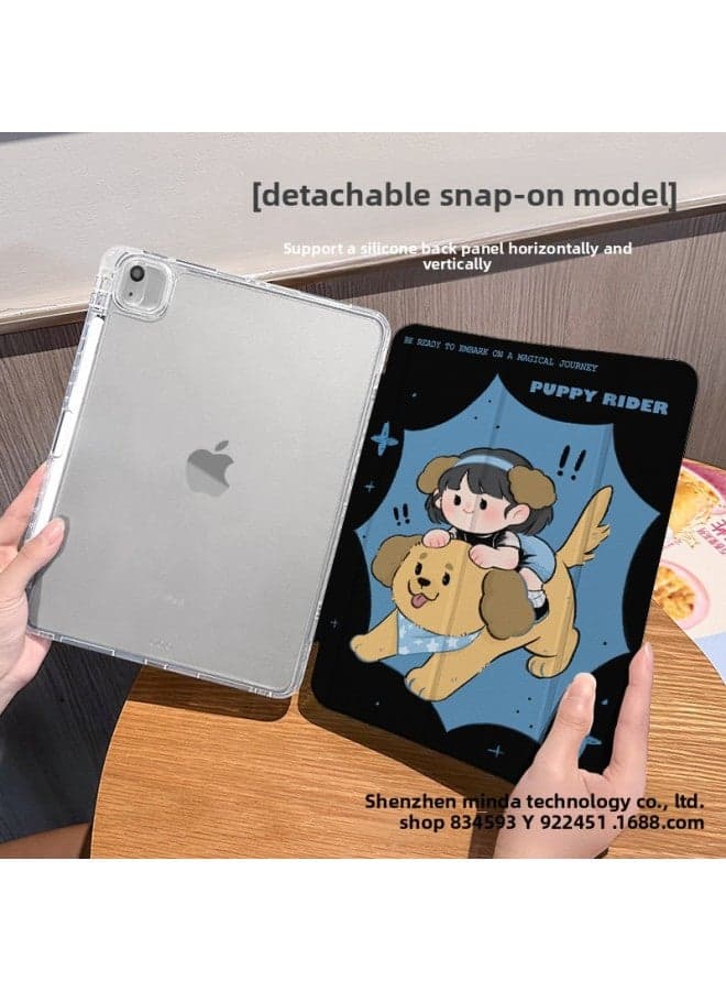 【Silicone X Lock Buckle Split】 For Ipadpro Protective Cover Air6/7 Tri-fold Mini Transparent Anti-fall 11 Generation-Color:Buckle Split-horizontal And Vertical Support-silicone 70% Off Style + Pen Slot 【l9960 And Dog Travel】-Applicable Models:Ipad 2021 ( 10.2inch )