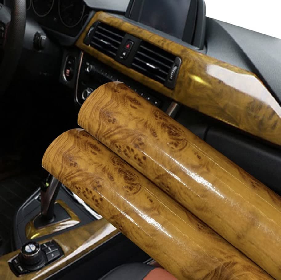 JNK Networks Mahogany Vinyl Wrap Self Adhesive Film 12 x 60 Inch Glossy Wood Grain Decal Sticker Car Interior Decorative Paper Stretchable DIY Peel and Stick