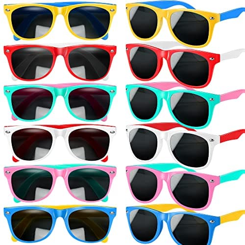 GINMIC Kids Sunglasses Party Favors 12Pack Valentines Neon for Kids Boys and Girls Great Gift Birthday Supplies Beach Pool Favors Fun Gift Toys Goody Bag Favors 80s Accessories