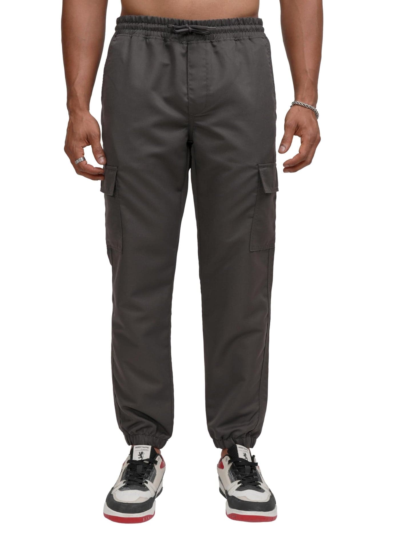 Highlander Men's Slim Fit | Easy-Wash Cargo Jogger Trousers | Tapered & Comfortable Dark Grey