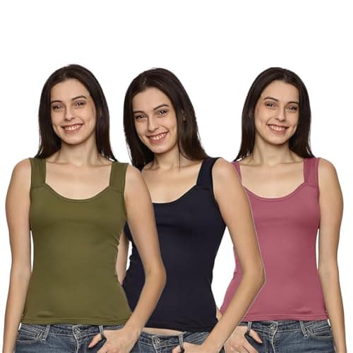 Awwni Women's Sleeveless Tank Top | 100% Combed Cotton | Casual Wear | Comfortable Fit | Soft Fabric, Pack of 3 Assorted (S)