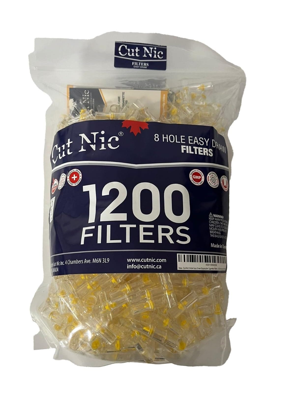 Cut-Nic 8 Hole Easy Draw Disposable Cigarette Filters - (1200 Filters) Including 4 Travel Cases