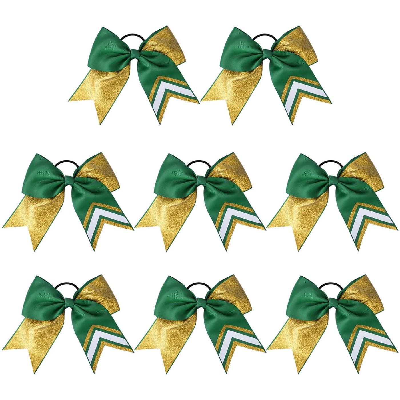 DEEKA 8PCS 8 Two Toned Large Glitter Cheer Bows Shiny Cheer Hair Bows Ponytail Holder Handmade for Cheerleader Girls Softball Sports g GoldGreen