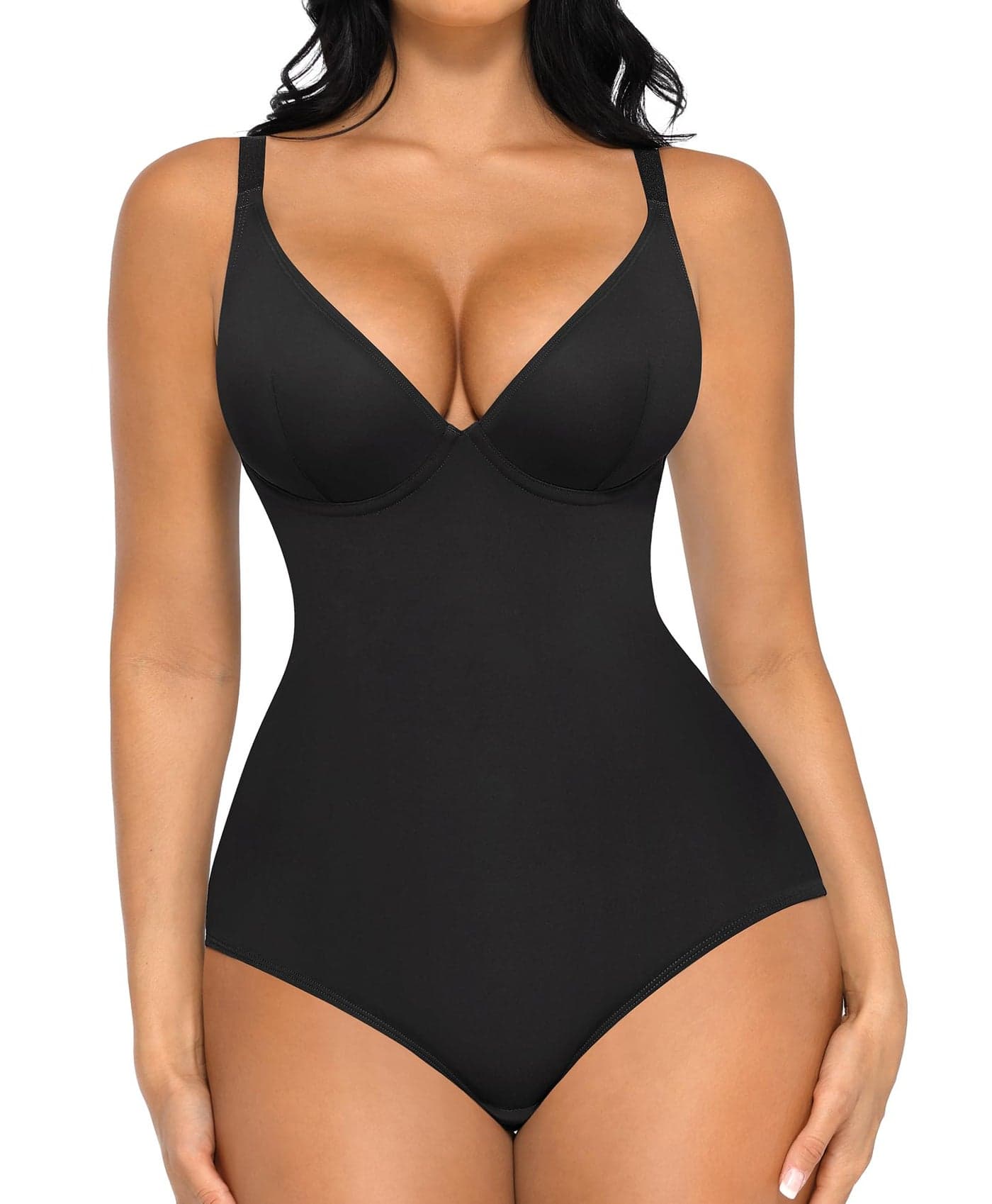 FeelinGirl Shapewear Bodysuits for Women Tummy Control Butt Lifter Panty Deep V Neck Bodysuit Tops