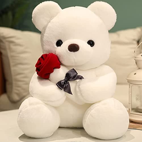 GailiMaiYa Teddy Bear Plush Stuffed Animal Valentines Teddy Bear with Rose,Sweet Bear Great Gift for Your Loved One,Girlfriend Kids Birthday, Valentine, Christmas (9.84 inches, White)