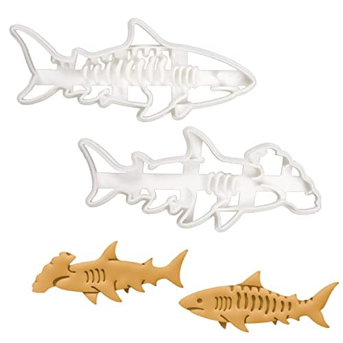 Set of 2 Shark Cookie Cutters (Designs: Hammerhead & Tiger), 2 Pieces - Bakerlogy