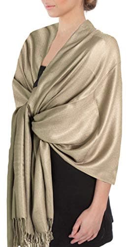 Sakkas Large Soft Silky Pashmina Shawl Wrap Scarf in Solid Colors - Latte