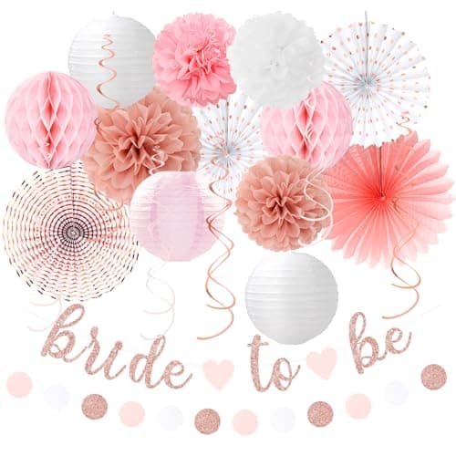 LightPink RoseGold Bachelorette PartyDecorations 21pcs Baby Bridal Shower Banner Garland Bride To Be Paper Streamers Lanternsflower Tissue Pom Poms Fan SuppliesWedding Backdrop Decor Huglony